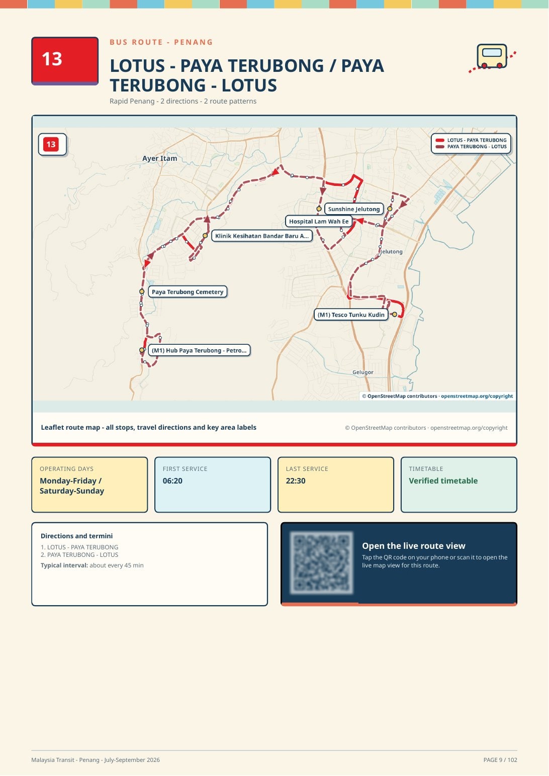 Redacted map page sample for Route 13